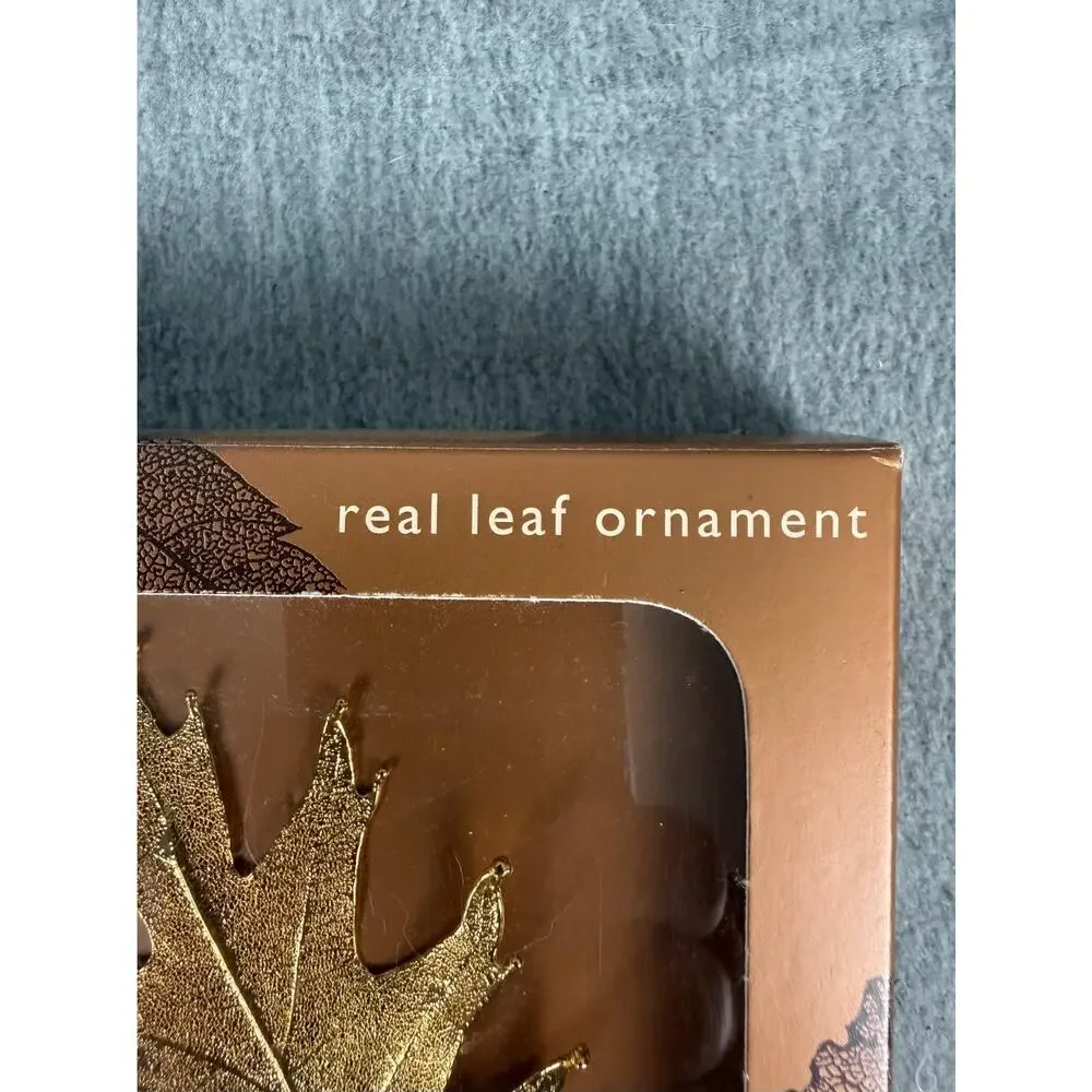 Still Life Real Leaf Ornament Black Oak Gold Dipped 2007 in Original Box